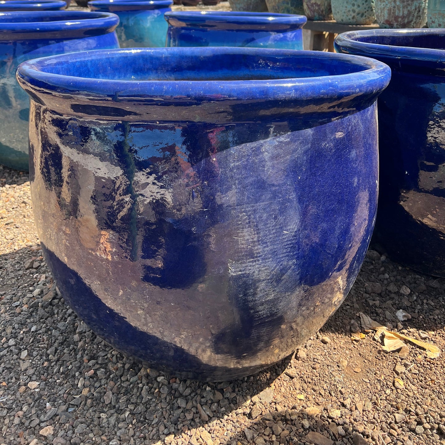 Blue Round Ceramic Planter