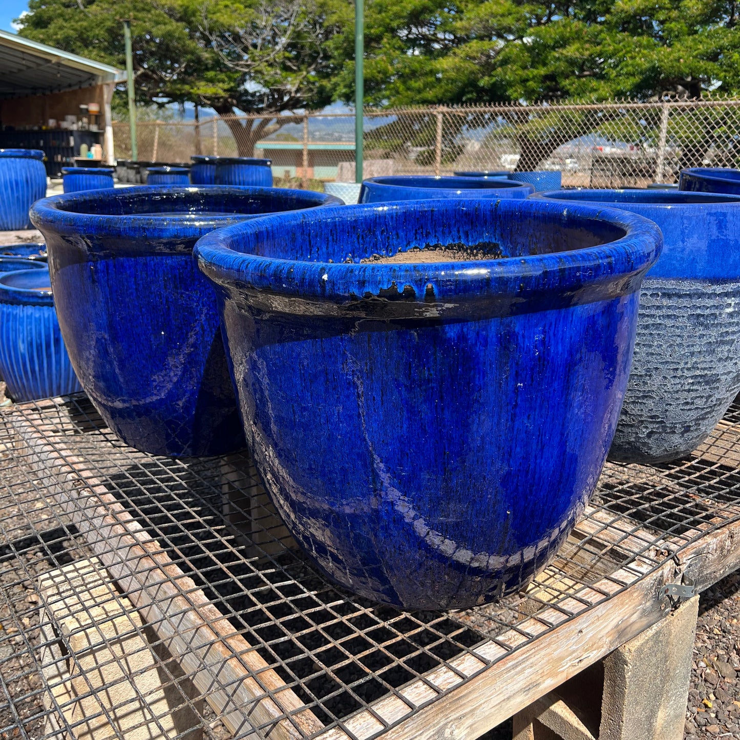 Blue Tapered Ceramic Planter