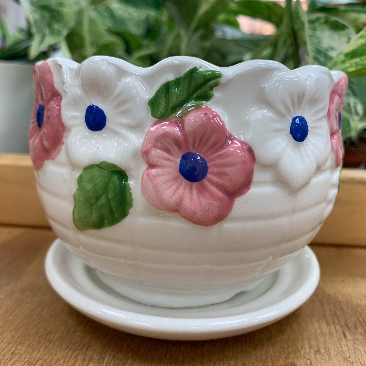 Pink Flower Ceramic Planter