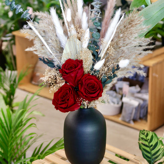 Red Rose and Pampas Dried Floral Arrangement
