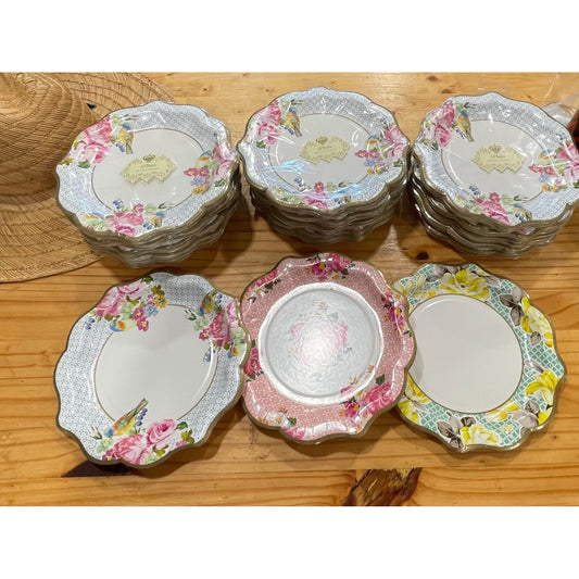 Garden Themed Paper Plates with Gold Trim