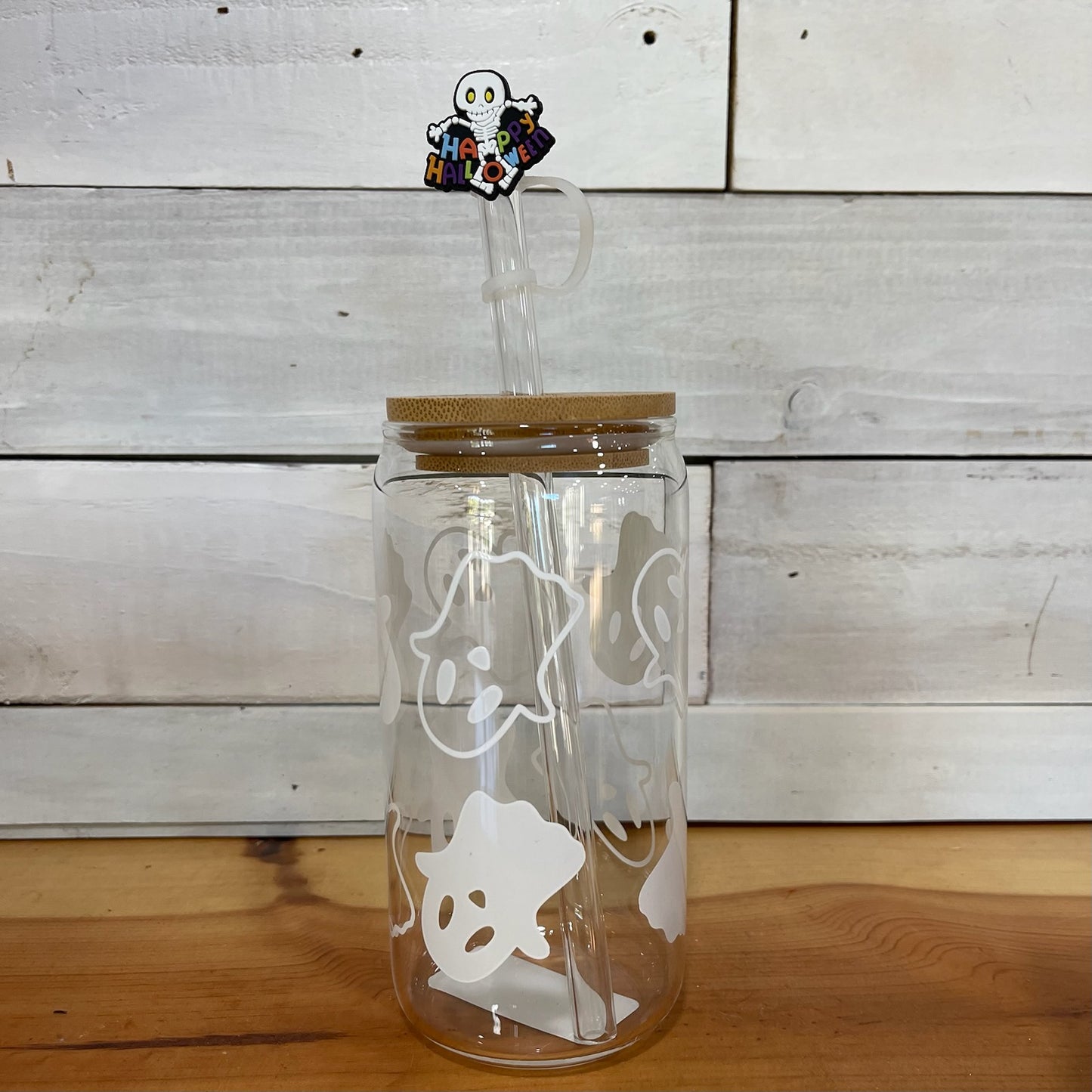 Spooky Ghost Halloween Glass Tumbler 18oz