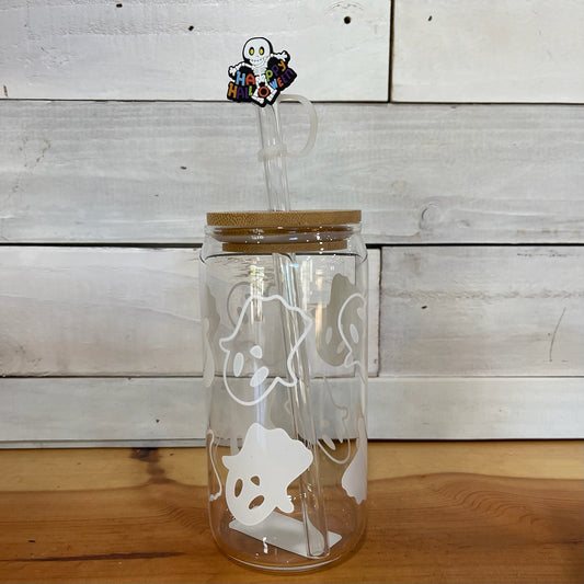 Spooky Ghost Halloween Glass Tumbler 18oz