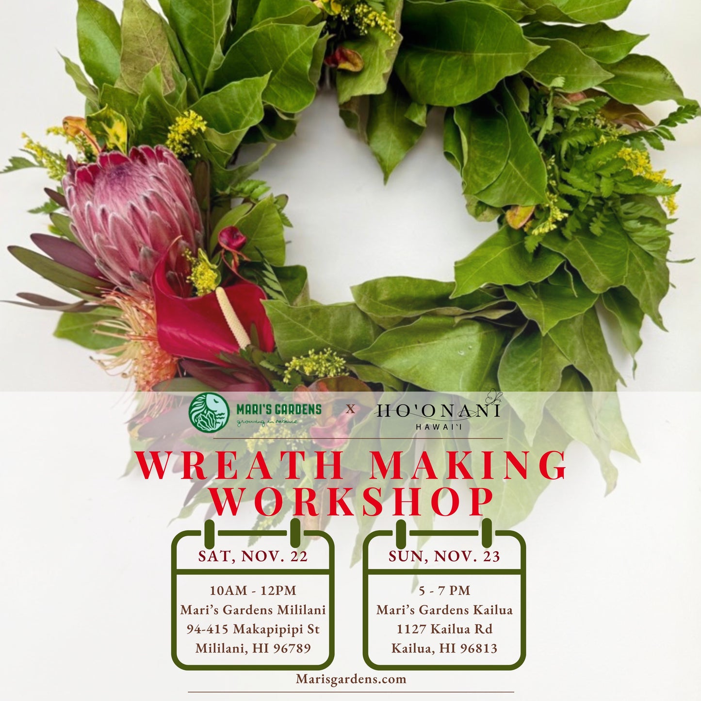 11/22 & 11/23 Wreath Making Workshop