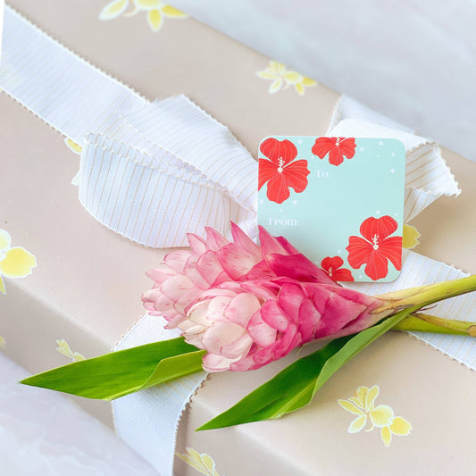 Red Hibiscus on Pale Green Gift Tag