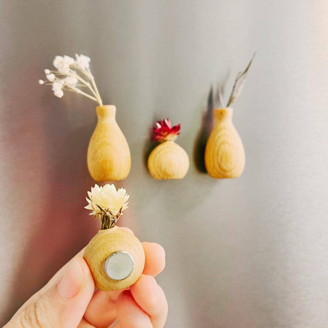 Mini Wooden Vase Fridge Magnets – Rustic Kitchen Decor Gift