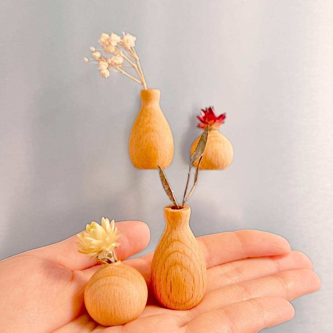 Mini Wooden Vase Fridge Magnets – Rustic Kitchen Decor Gift