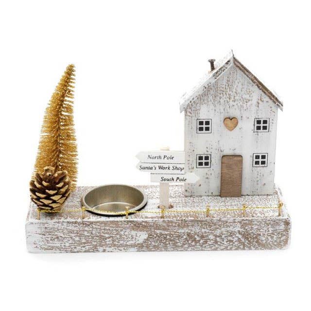 Gold Christmas House Tealight Holder