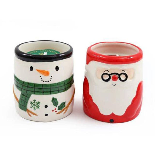 Santa and Snowman Christmas Candle Pot