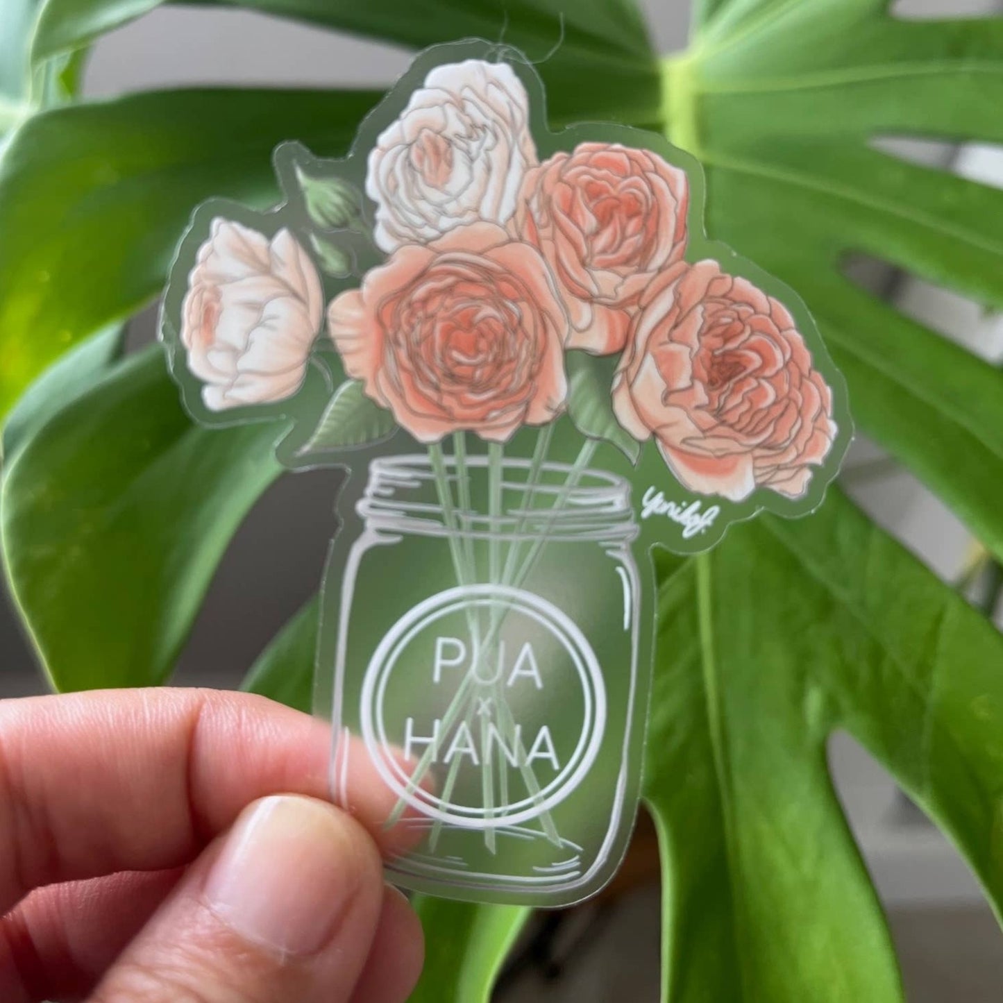 Hawaii Lokelani Rose Pua x Hana Clear Sticker