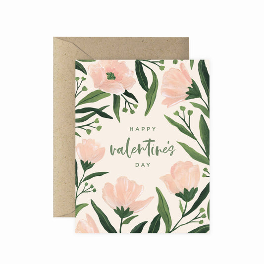 Pink Floral Valentine Greeting Card